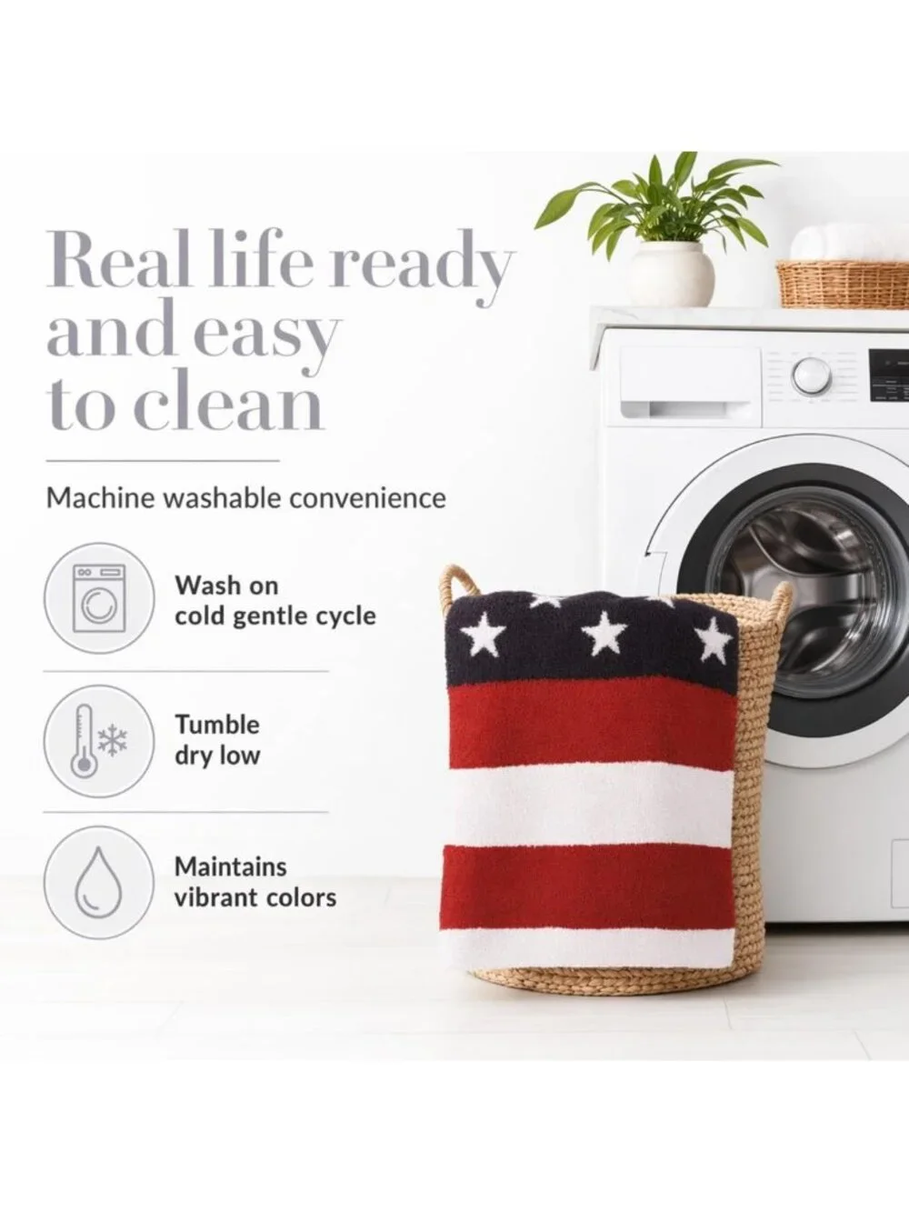 Cozy Red, White & Blue Chenille American Flag Blanket - Perfect for Patriotic